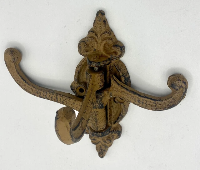 Cast Iron Wall Hook 3 Swivel Hanger Fleur De Lis Coat Hat Purse Towel SALVAGE