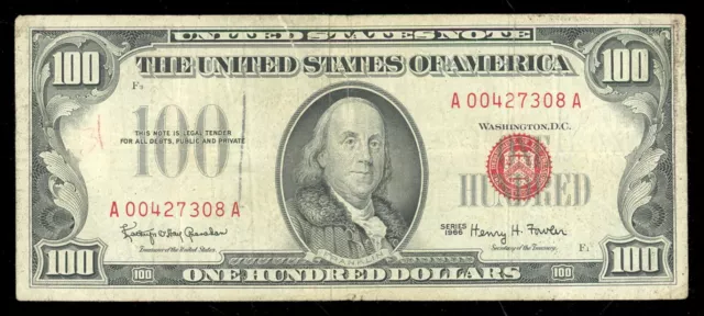 1966 $100 Dollar Bill Red Seal United States Note FR. 1550