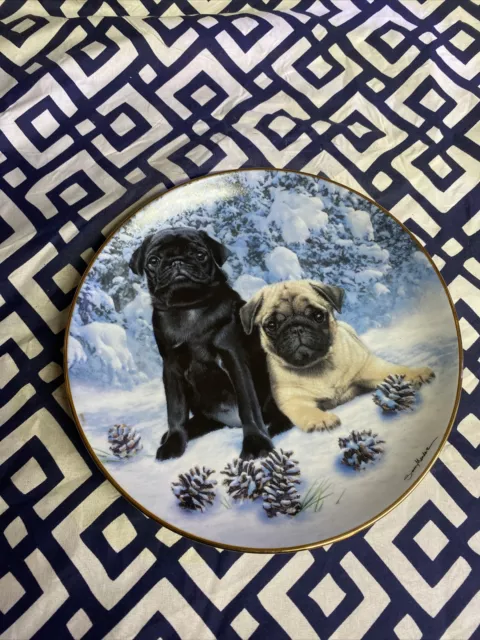 Danbury Mint Snow Pugs Plate