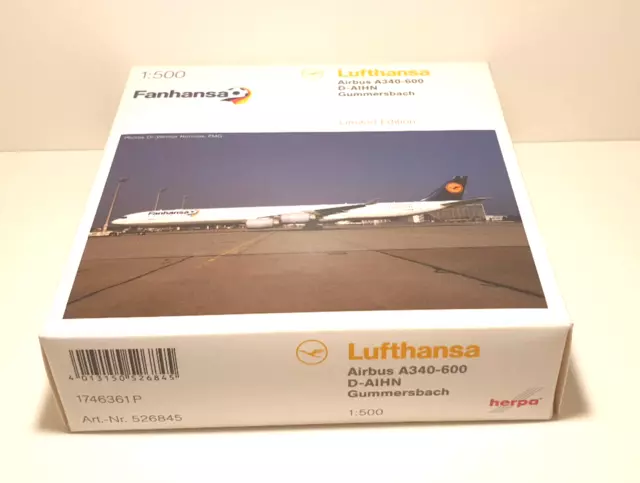 526845 Herpa Wings 1:500 Lufthansa A340-600 „Fanhansa“ Limited Edition NEUWERTIG