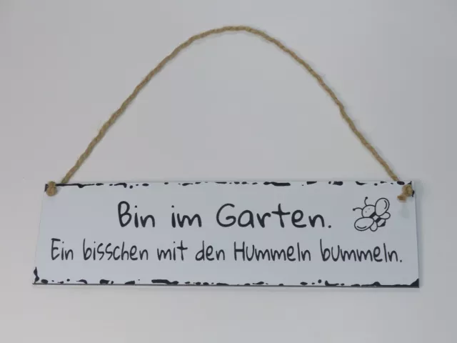 Bin im Garten Schild Shabby Chic Deko Gravur Schild Hängeschild weiß 28 cm