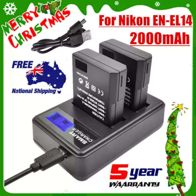 2X 2000mAh EN-EL14 Battery Or Charger For Nikon D3100 D3200 D5100 P7000 P7800 XM