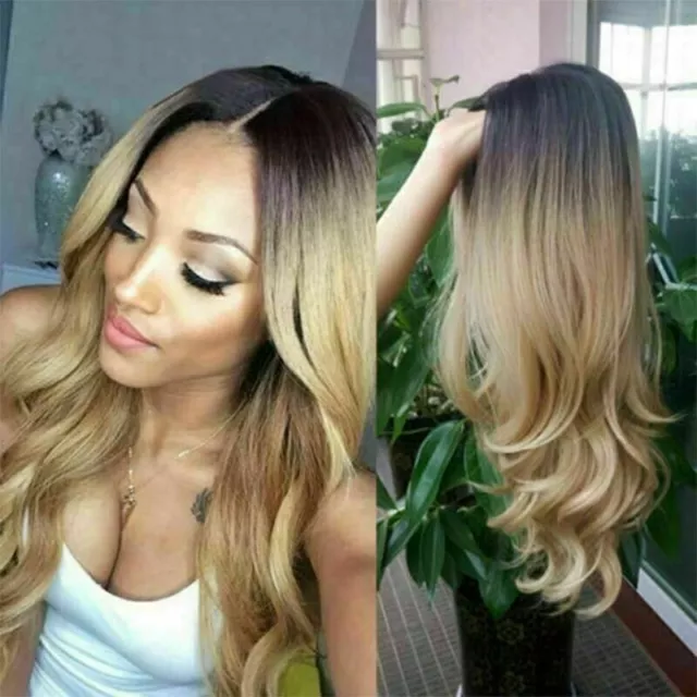 Damen Lang Ombre Perücken Gelockt Mode Gewellt Perücke Party Cosplay Lang Wig