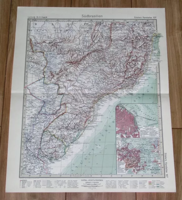 1932 Original Vintage Map Southern Brazil Rio De Janeiro Argentina Buenos Aires