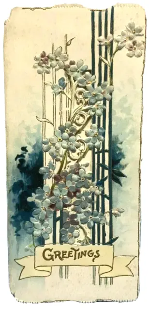 Victorian Raphael Tuck Christmas Greetings Card Die Cut Blue Flowers Embossed