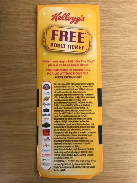 Kellogg's 'Free Adult Ticket' Voucher- Merlin - Expires 30/06/24