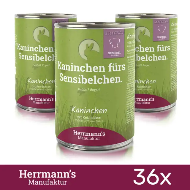 36 x Herrmanns Alimento para Perros Con Copos de Arroz Alimento Ideal para Animales 400Gr