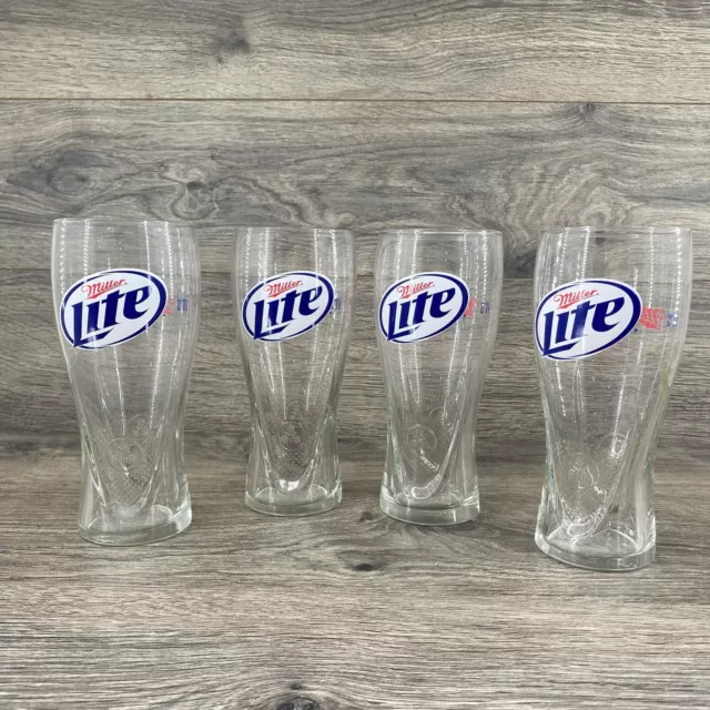 Miller Lite Beer Glasses Set of 4 Miller Time 2000's Logo Man Cave Pilsner