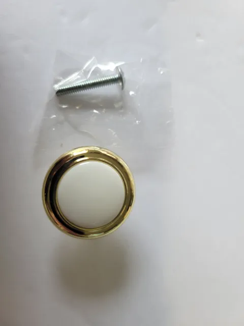 NOS - Amerock Allison 244WPB Polished Brass with White 1 1/4" Round Cabinet Knob