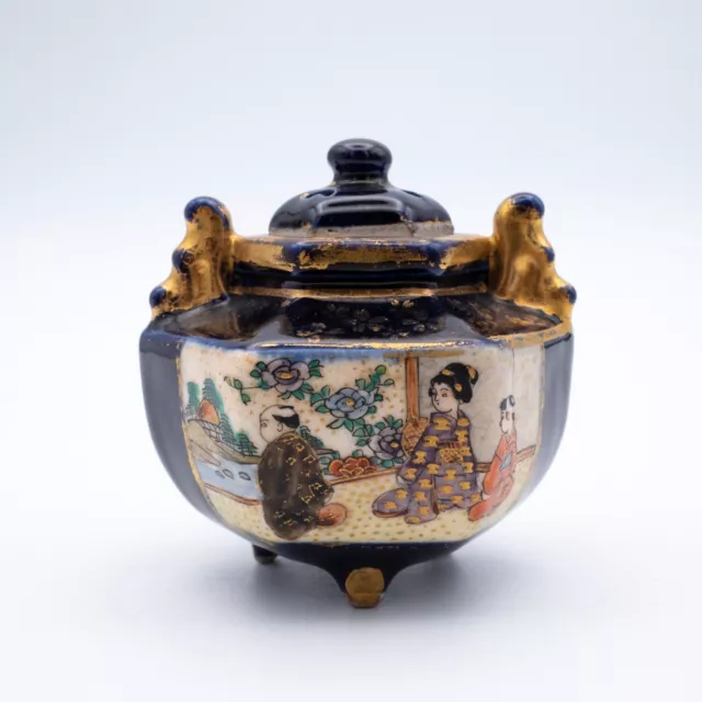 Antique Japanese Satsuma Hexagonal Koro Incense Burner by Fuzan 冨山 Early 20th c.