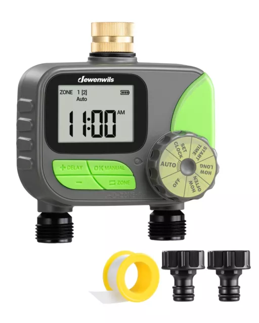 DEWENWILS 2 Zone Sprinkler Timer Pure Brass Inlet, Automatic Irrigation Timer