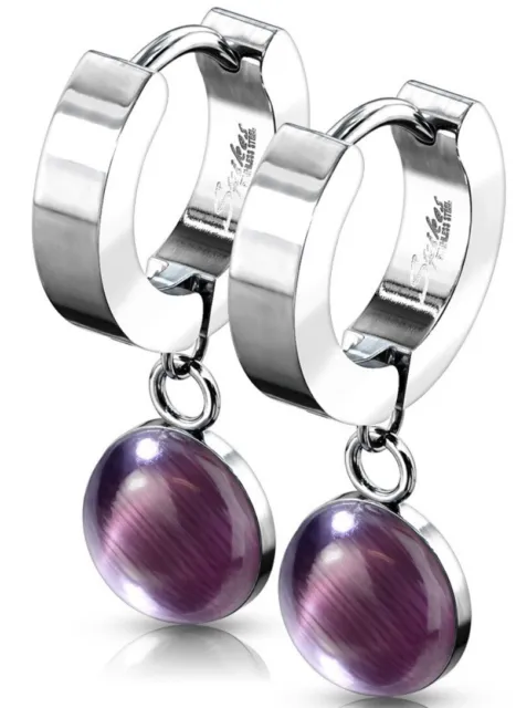 *NEW & SEALED - Quality Amethyst Precious Stone Hoop Pair Of Earrings