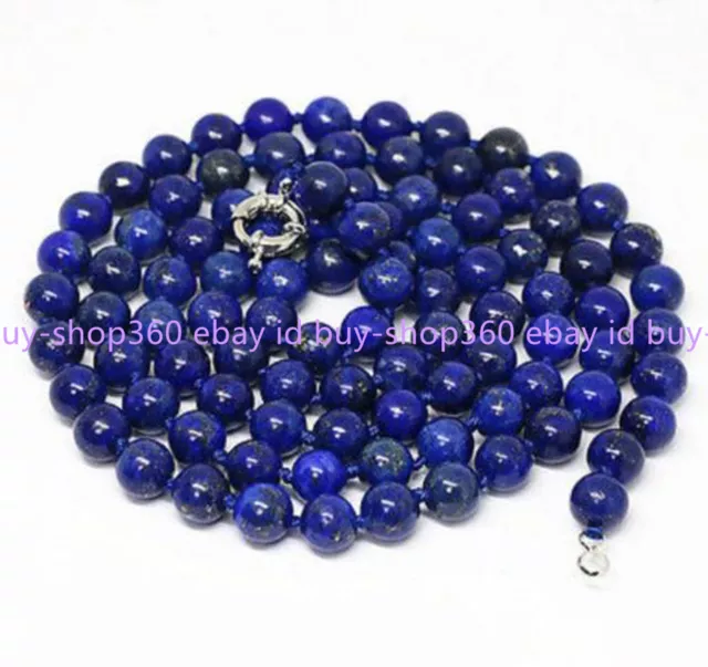 Real Natural 8mm Blue Lapis Lazuli Round Gemstone Beads Long Necklace 36'' AAA