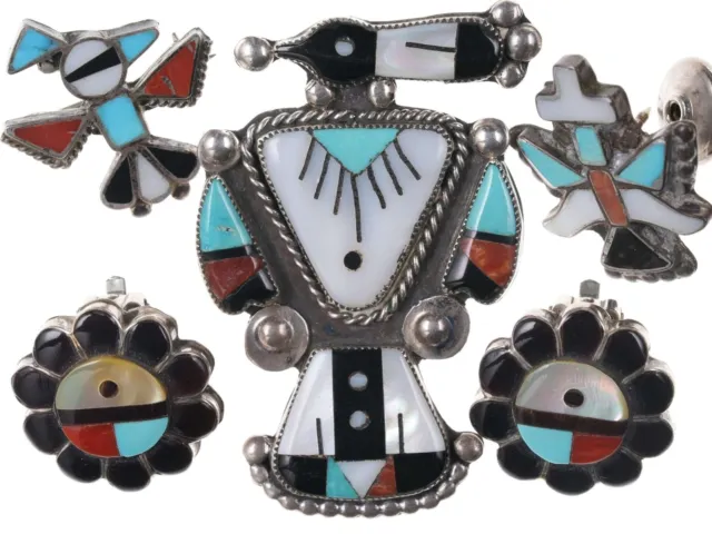 Vintage Collection Zuni Native American Multi Stone Channel inlay pins and earri