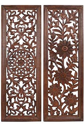 Wooden Wall Panel In Brown Color Set of Two Vintage Finish 36x1x12 inches
