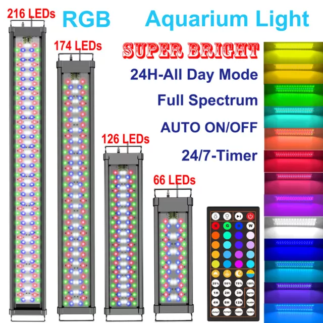 12 24 36 48Inch Fish Tank LED Aquarium Light RGB 24/7 Timer AUTO ON/OFF 20 Color