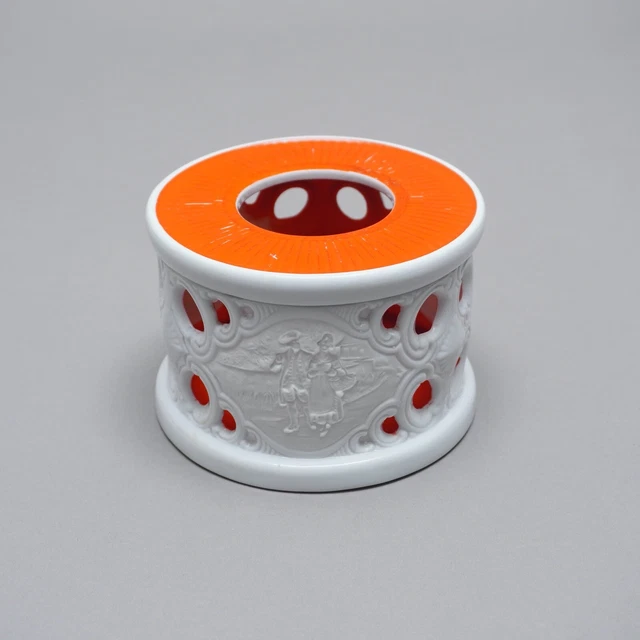 LITHOPHANIE TEAPOT WARMER Porcelain White Orange Christian Sallie 344.