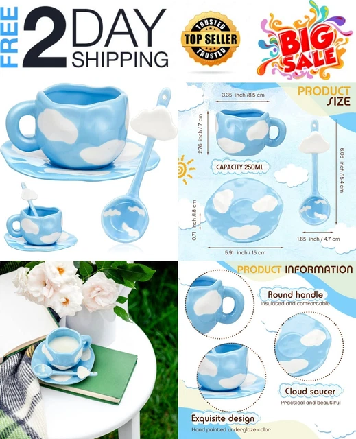 Juego de tazas de cerámica con cuchara de platillo, lindas tazas de café irregul