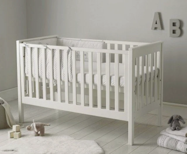 WHITE WOODEN COT Bed - Convertible Baby- Toddler Nursery - The White ...
