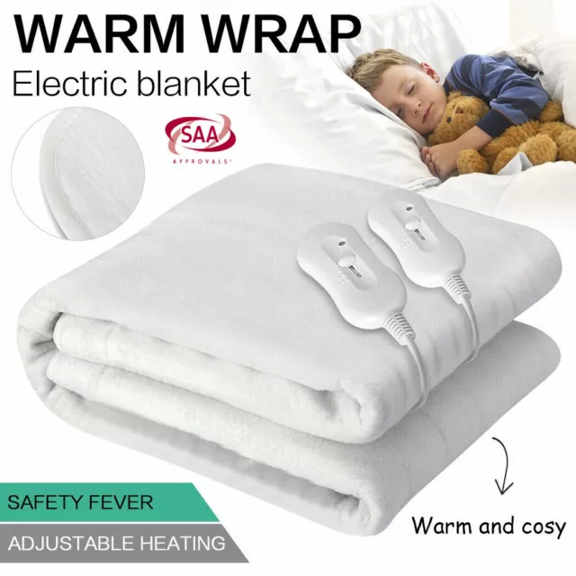 Electric Blanket 450GSM Fully Fitted Washable Heated Single Double Queen King