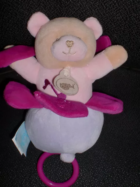 doudou peluche musical ours rose fushia mauve BABY NAT' babynat 18cm