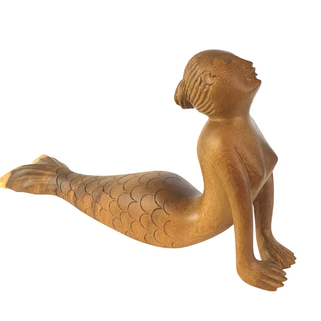 Mermaid Yoga Statue Cobra Pose Asana Wood carving handmade Bali Art sculpture 2