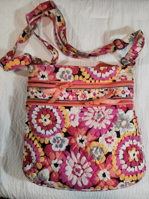 Vera Bradley Pixie Blooms Triple Zip Hipster Crossbody Bag Pink