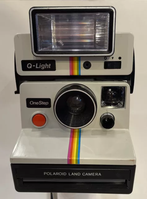 Vintage Original Polaroid SX-70 OneStep White Rainbow Stripe Land Camera Flash