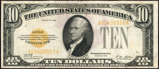 1928 $10 Ten Dollar Gold Certificate Note Fr#2400