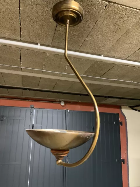 Lustre Suspension Laiton Et Verre Dépoli 38cm (occasion)