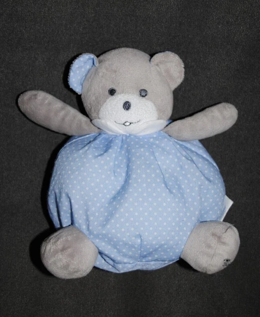 Peluche Doudou Ours Boule Bleu MUSTELA MUSTI Gris Pois Blanc 19 Cm TTBE