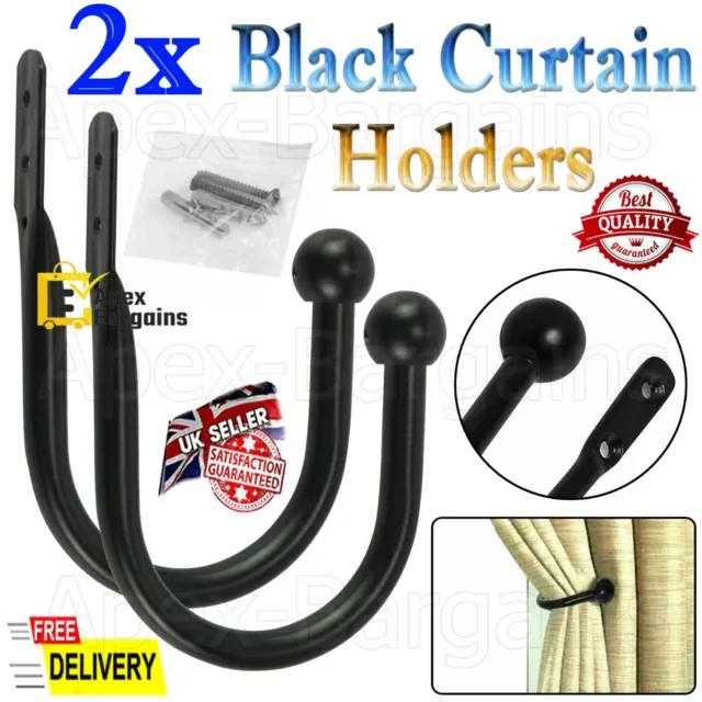 2x Sturdy Window Curtain Hold Backs Tie Back Hooks Metal U Shape Holdback Holder