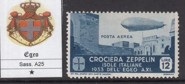 Italy Egeo - Sassone n.A 25 Zeppelin 12 Lire MH*  cv 240$