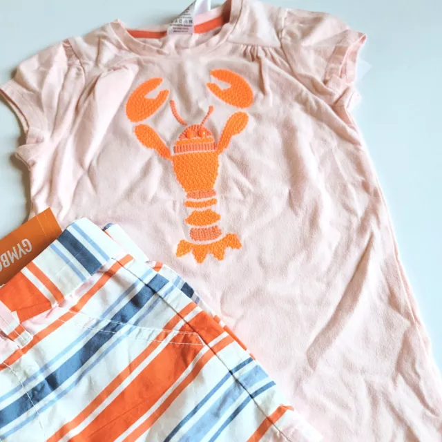 Gymboree sz 4  "Cute on the Coast" Orange Lobster Tee Striped Shorts Set NWT