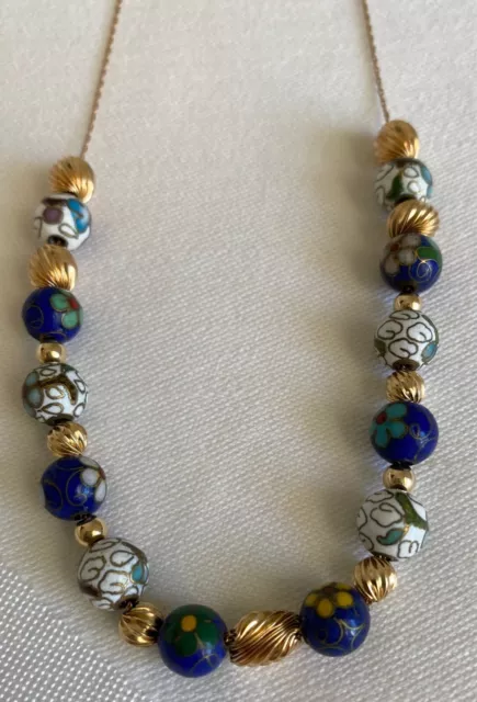 14K Yellow Gold and Cloisonné Beads Add a Bead Necklace 20 Inch 2 Grams of Gold