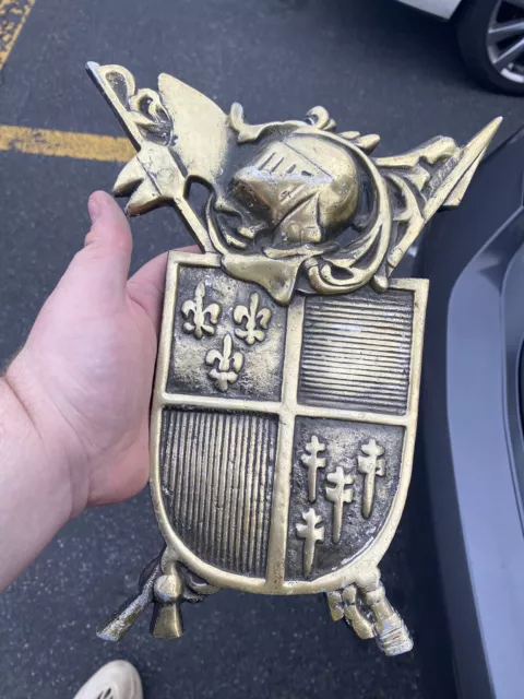 Knight Coat Of Arms Crest Cast Metal 3d Brass Medieval Plaque Wall Hanging 118 00 Picclick