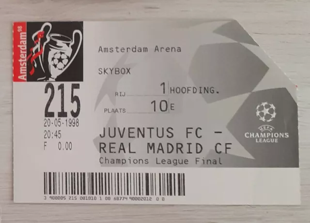 Biglietto Tiket Originale Finale 1998 Champions League Juventus Vs Real Madrid
