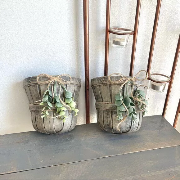 Eclectic Revival Upcycled Hand Painted Faux Bucket Wall Vases