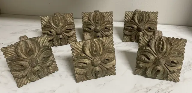 6 Resin Acanthus Leaf Antique Gold Finish Drapery Curtain Rod Holder Tie Backs