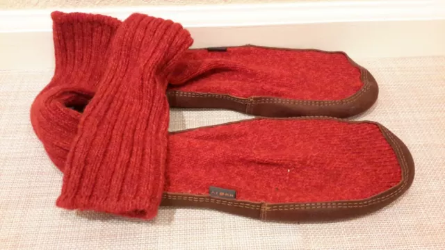 Acorn Slipper Sock Boots Mens 7.5-8.5 Womens 9.5-10.5 Red Knitted Slouch Pull On