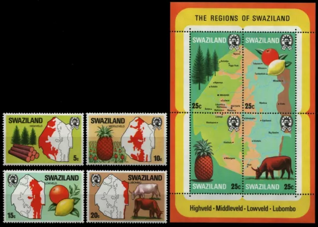 Swaziland 1977 - Mi-Nr. 277-280 & Block 2 ** - MNH - Gebietskarten