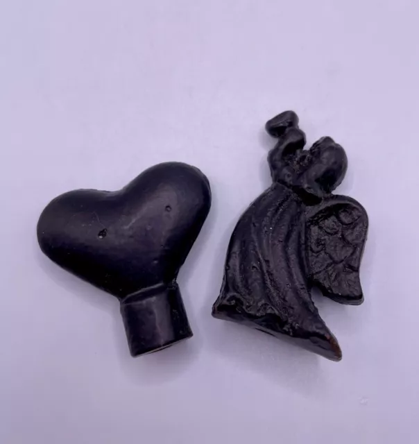Pair of Black Cast Iron Lamp Finials Heart Finial & Angel Finial Heavy