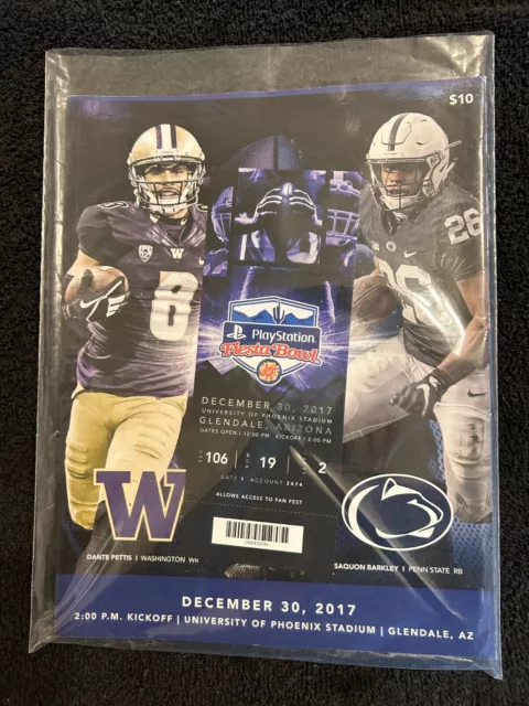 Washington Vs Penn St Fiesta Bowl Game Program Dec 30, 2017 W Ticket Nice M150