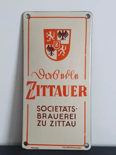 Antikes Emailleschild Zittauer Societäts Brauerei Türschild Pyro Email 30er Orig