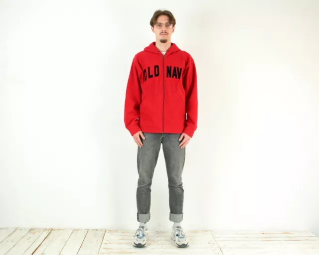 OLD NAVY 90s Hommes M Polaire Capuche Fermeture Intégrale Pull Rouge Haut Logo