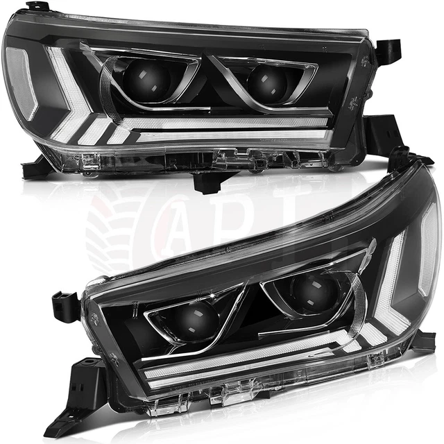 Headlights Fits 2015-2020 Toyota Hilux Revo Vigo Front Black LED Headlamps Pair