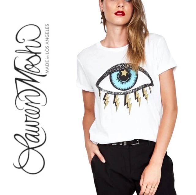 Lauren Moshi White “Eye Lightning Storm” Short Sleeve T-Shirt Size Large Lauren Moshi White “Eye Lightning Storm” Short Sleeve T-Shirt Size Large