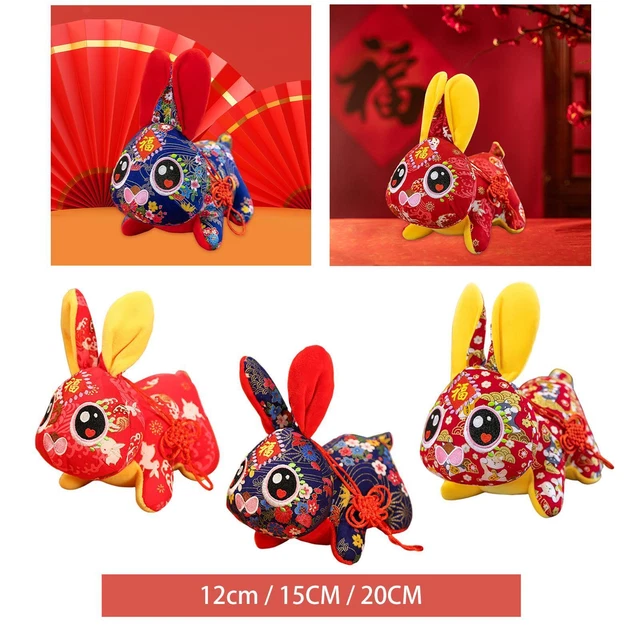 Mignon nouvel an chinois lapin en peluche lapin poupée vacances animaux en