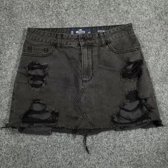 Hollister Skirt Women 5/27 Black Mini High Rise Short Distressed Dark Wash Denim