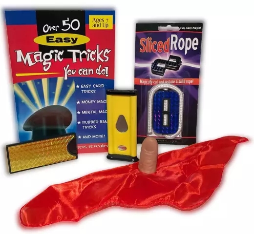 OVER 50 EASY MAGIC TRICKS BOOK KIT Zig Zag Rope Finger Chopper Silk Thumb Tip #5